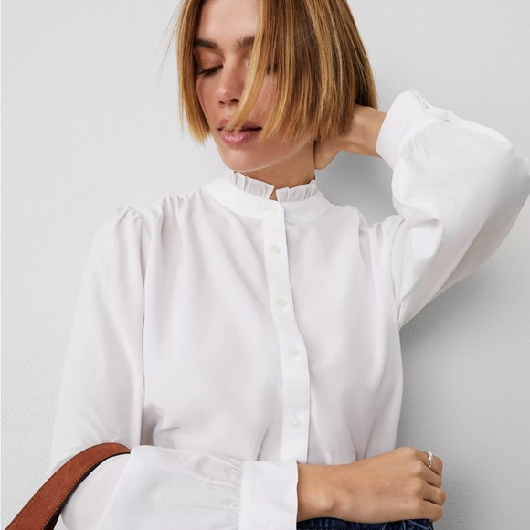 ANN TAYLOR XL NWT Weekend Collection Ruffle Neck Shirt • Blouson Puff Shoulders - Picture 1 of 10